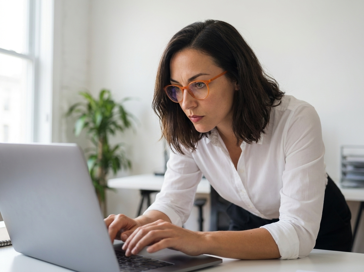 Laura nachmittags konzentriert am Laptop