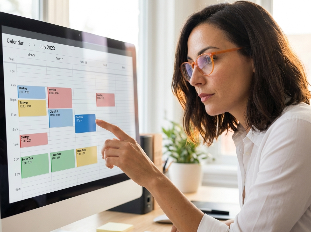 Laura plant einen Termin im digitalen Kalender