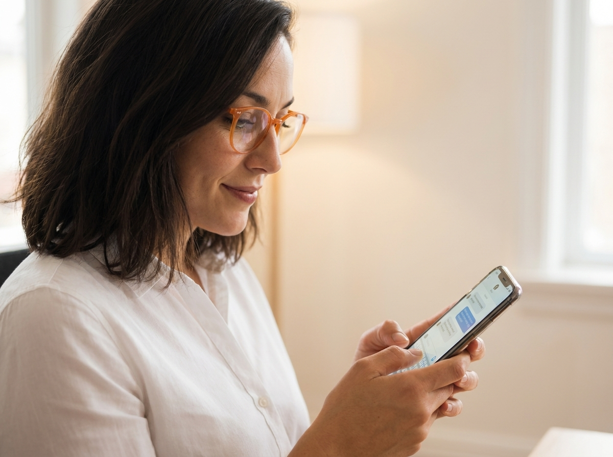 Laura tippt eine WhatsApp-Antwort am Smartphone
