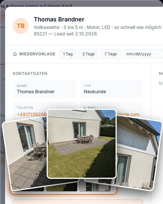 Portal: Anfrage mit den Fotos vom Kunden